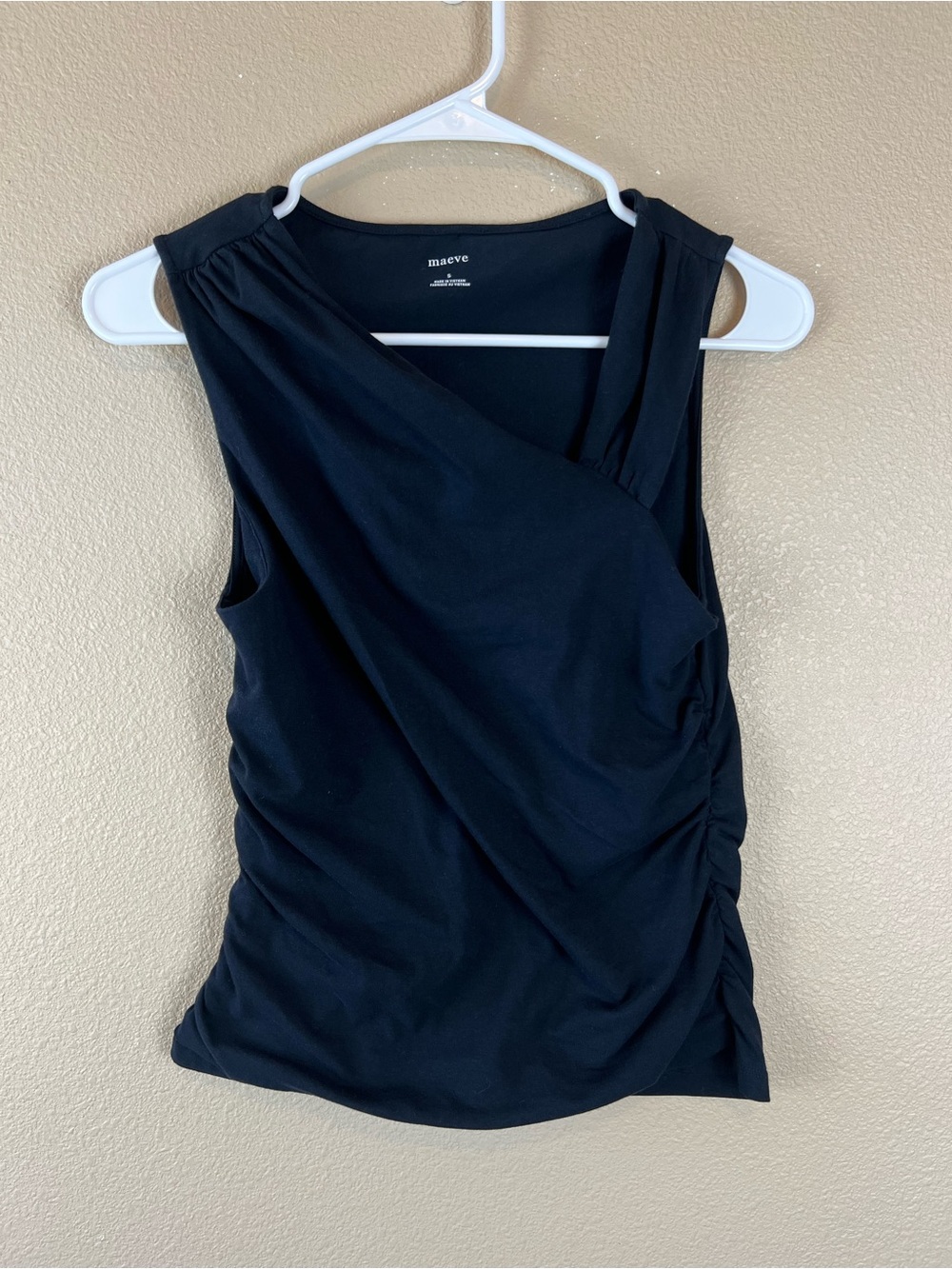 Maeve asymmetrical strap ruched sides top